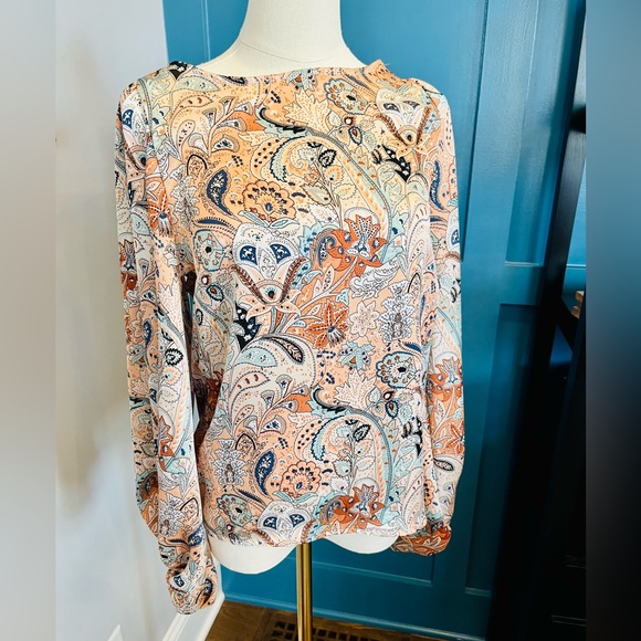 Satin paisley top with low back - Picture 1 of 3